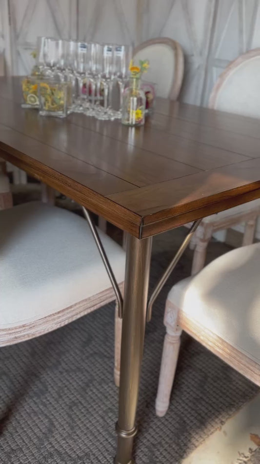 7 pcs Dining Table Set.Wood Table+6 PCS Chairs. Accent Upholstered Chairs,Solid Wood Leg