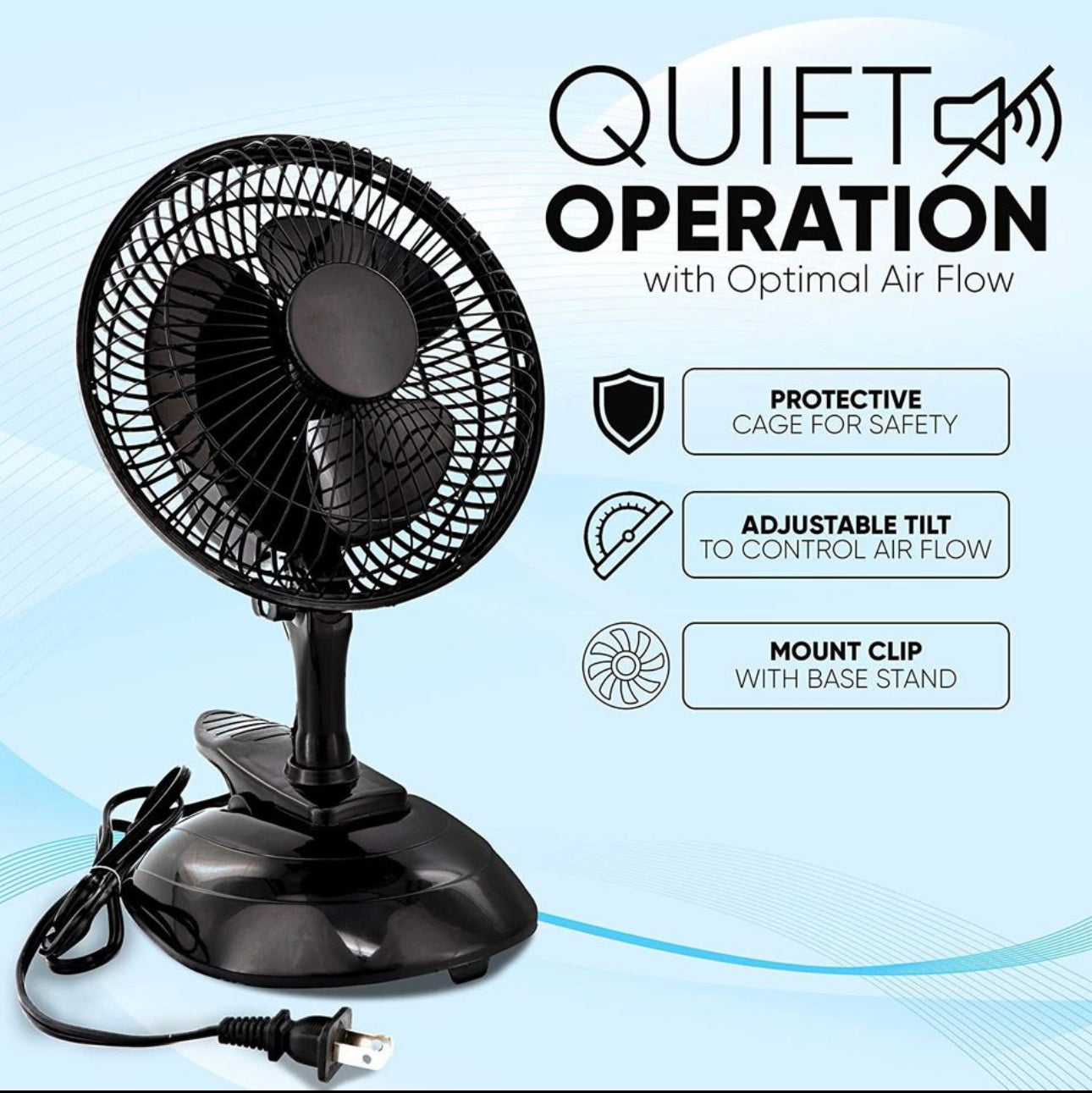 Portable Desk and Clip on Fan 6 Inch, Quiet Plug In, Cooling Fan 2 Speed, Adjustable Tilt, Black