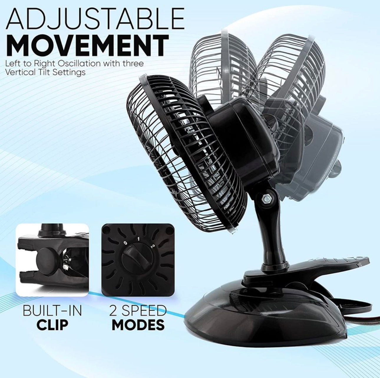 Portable Desk and Clip on Fan 6 Inch, Quiet Plug In, Cooling Fan 2 Speed, Adjustable Tilt, Black