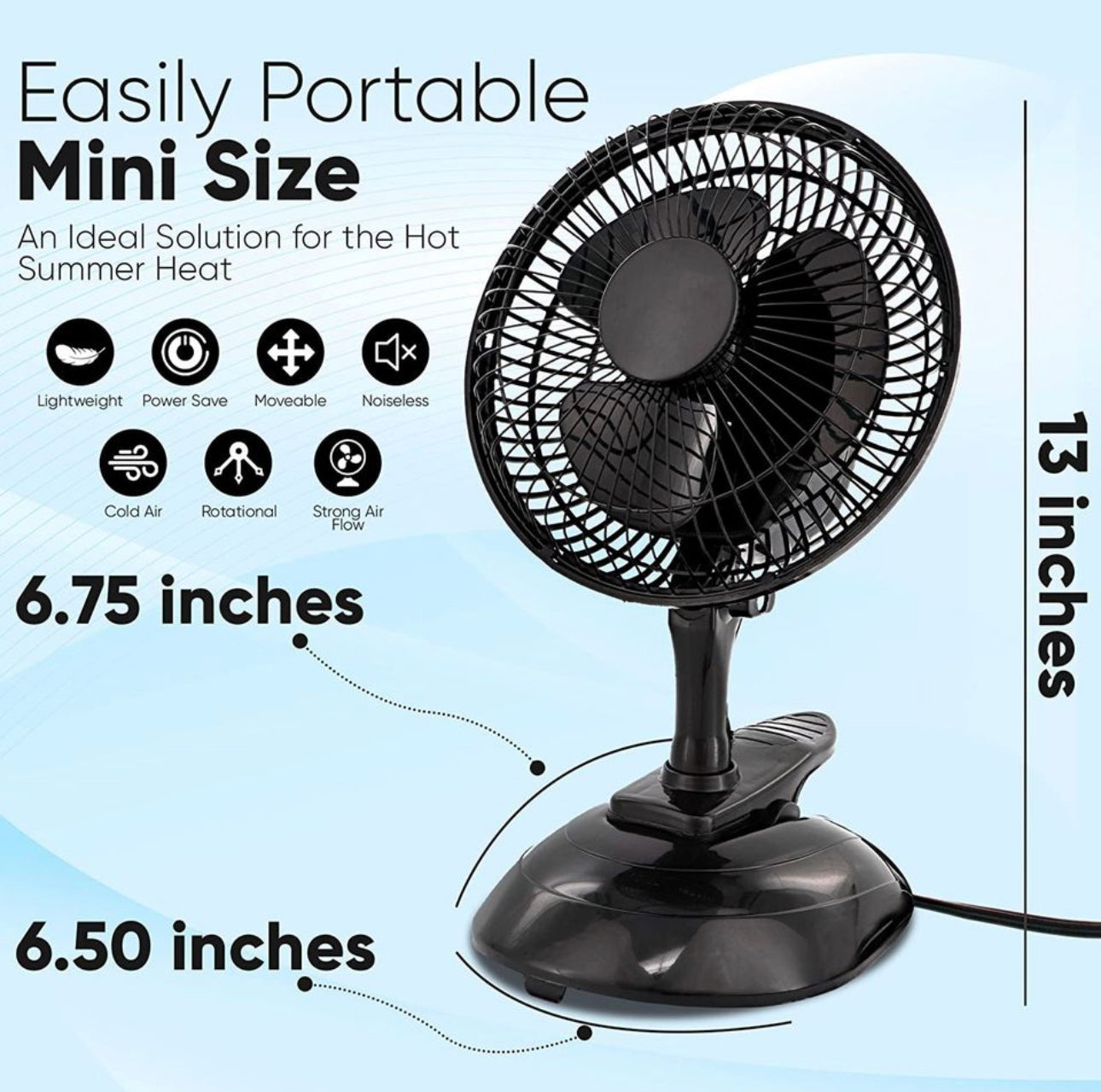 Portable Desk and Clip on Fan 6 Inch, Quiet Plug In, Cooling Fan 2 Speed, Adjustable Tilt, Black