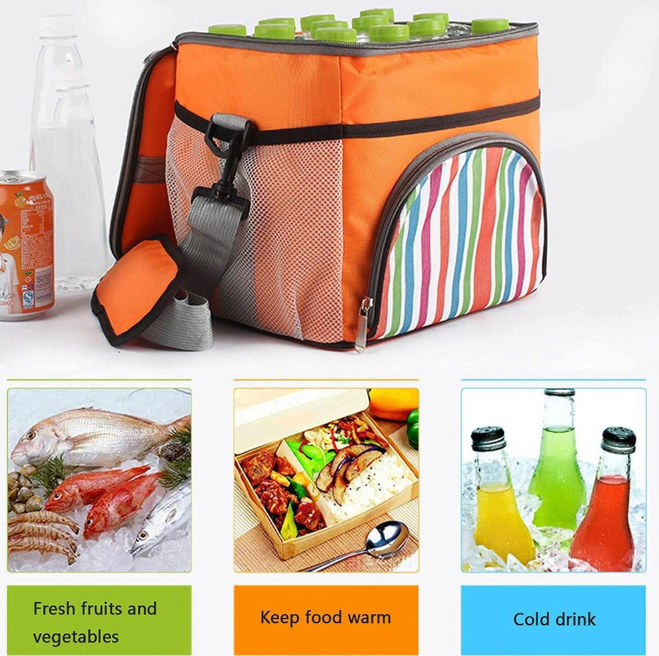 Picnic Bag, 14L Big Capacity Insulated Picnic Basket Portable Picnic Cooler Bag.Orange Color
