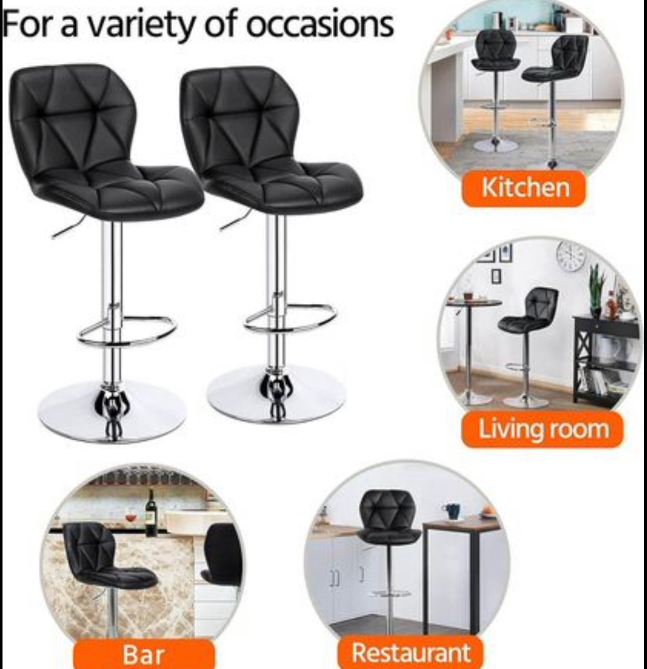 Height Adjustable Swivel Bar Stools Modern PU Leather bar Chairs with Backrest Set of 2