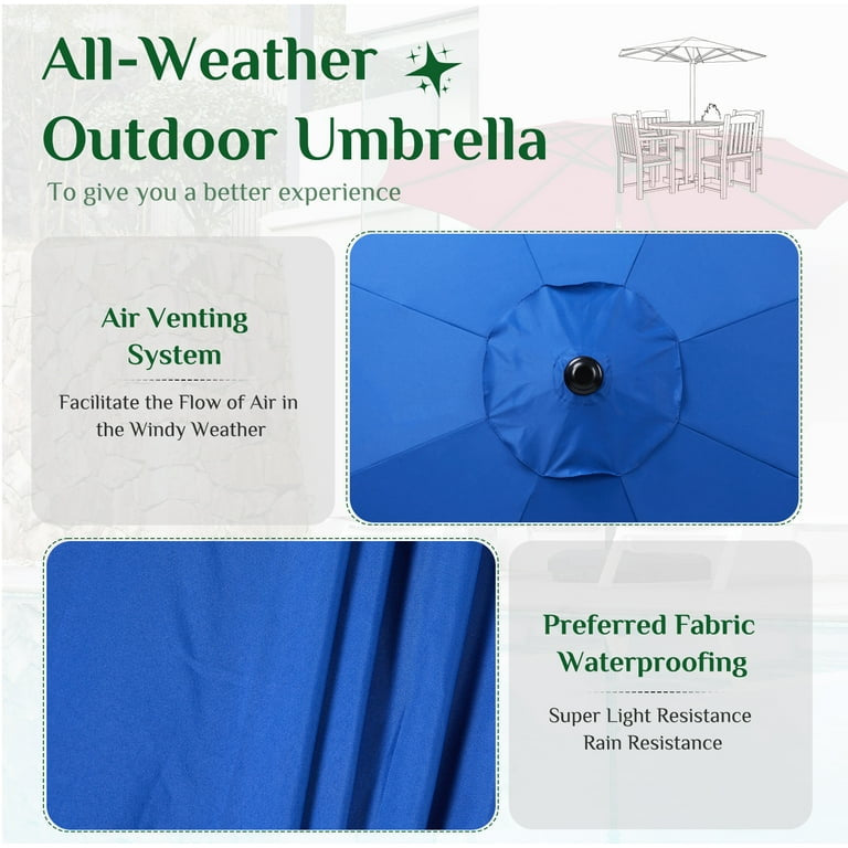 9FT Patio Umbrellas, Outdoor Patio Table Umbrella with Tilt Adjustment and Crank Lift System for Ourdoor Patio, Lawn, Backyard, Pool, Market, Blue,Red,Khaki