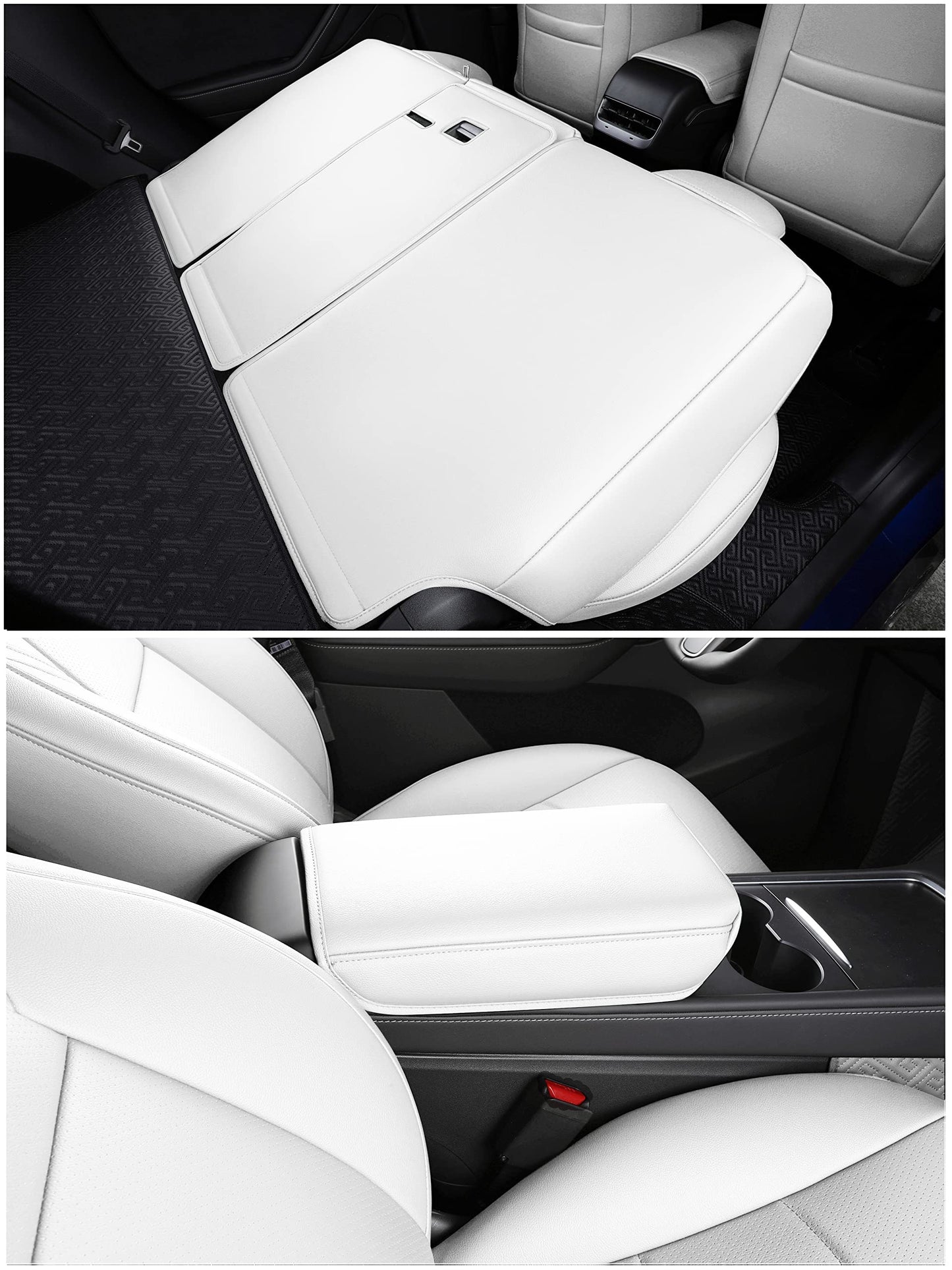 Tesla Model Y 5 Full Cover Seat Cover Custom Fit for Synthetic Leather Car Seat Cushion Protector for 2020 2021 2022 2023 2024 Customized (Lichi White Model Y)