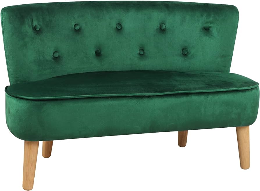 2-Seat Kid Sofa Couch with Velvet Fabric,Kid Sofa Chair with Wooden Frame for 3-6 Age Children Gift,35.6" Length, Emerald