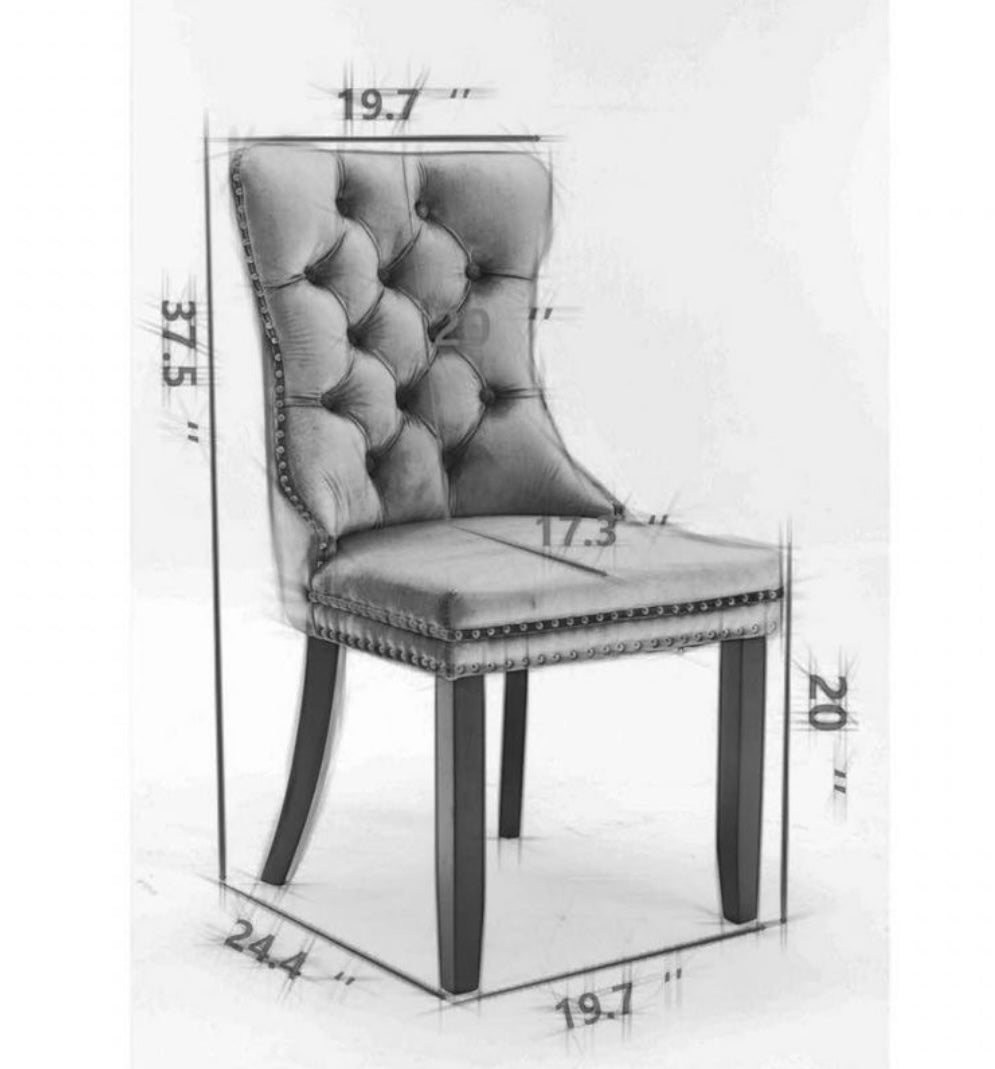 2-Pcs Solid Wood Tufted Velvet Wing Back Side Chair, Dining Chair with Nailhead Trim