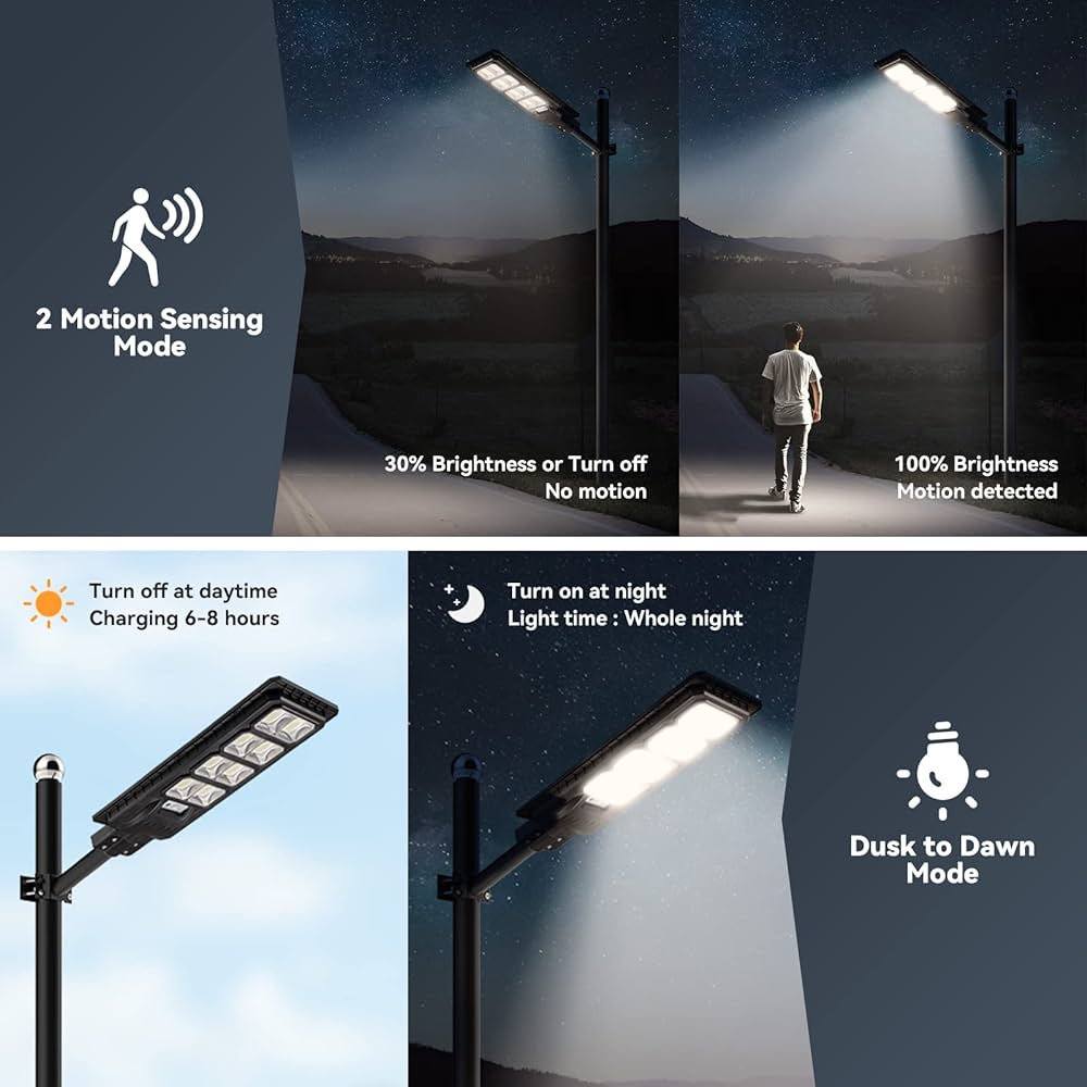 Upgraded Solar Street Lights 25000 Lumens, 20000mAH Battery, 360 Pcs LED Street Light Solar Powered with Remote Control, Dusk to Dawn Outdoor Security Led Post Street Light