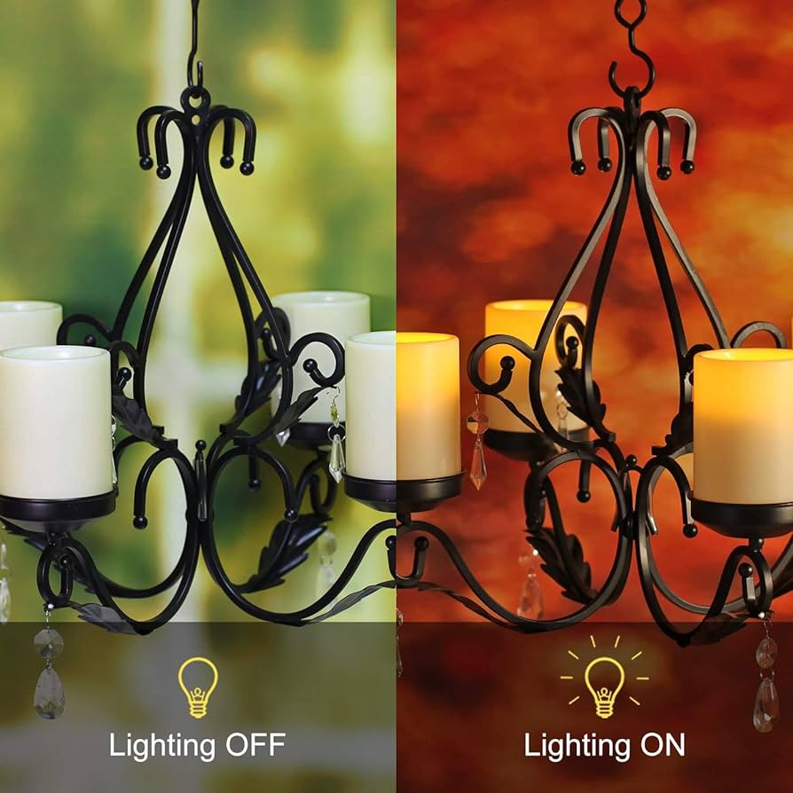 3 in 1 Lighting Chandelier with 4pcs Battery Operated Led Candle with Remote, Table Centerpiece for Indoor or Outdoor Gazebo, Patio Decoration, Black