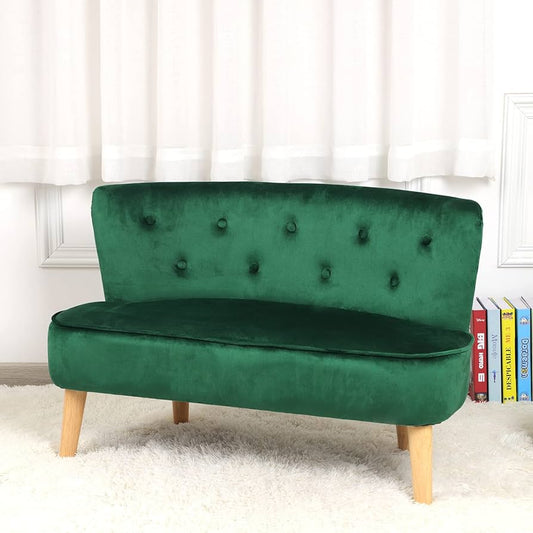 2-Seat Kid Sofa Couch with Velvet Fabric,Kid Sofa Chair with Wooden Frame for 3-6 Age Children Gift,35.6" Length, Emerald