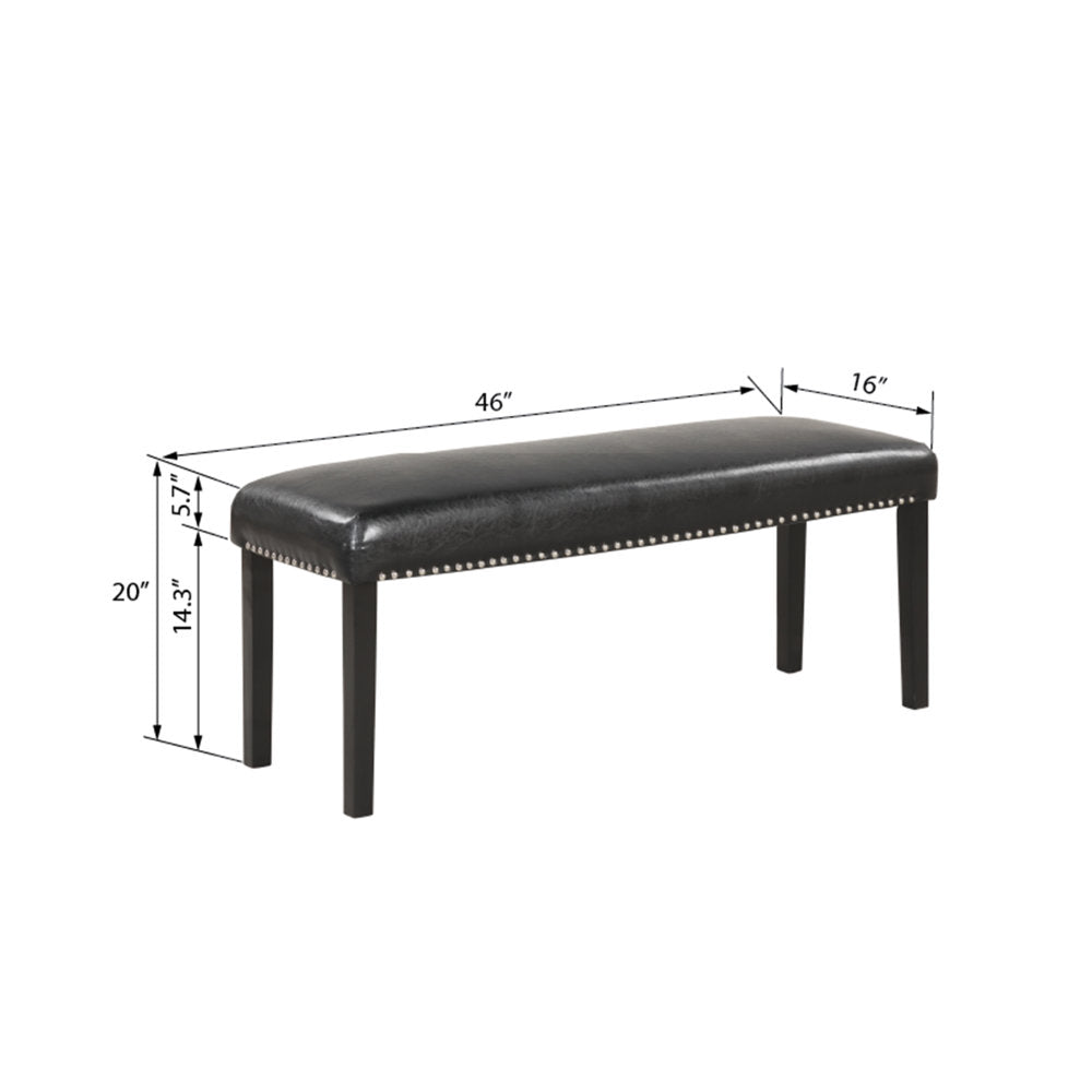 PU Leather Upholstered Dining Bench with Nailhead Trim, Black. 46x16inches