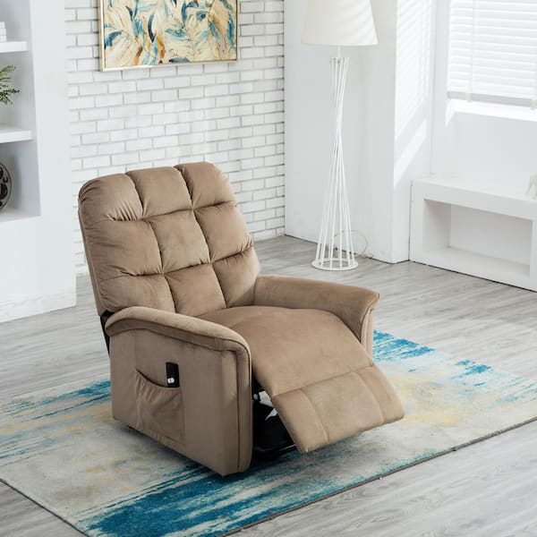 33 in. Width Big and Tall Mocha Microfiber Lift Massage Recliner