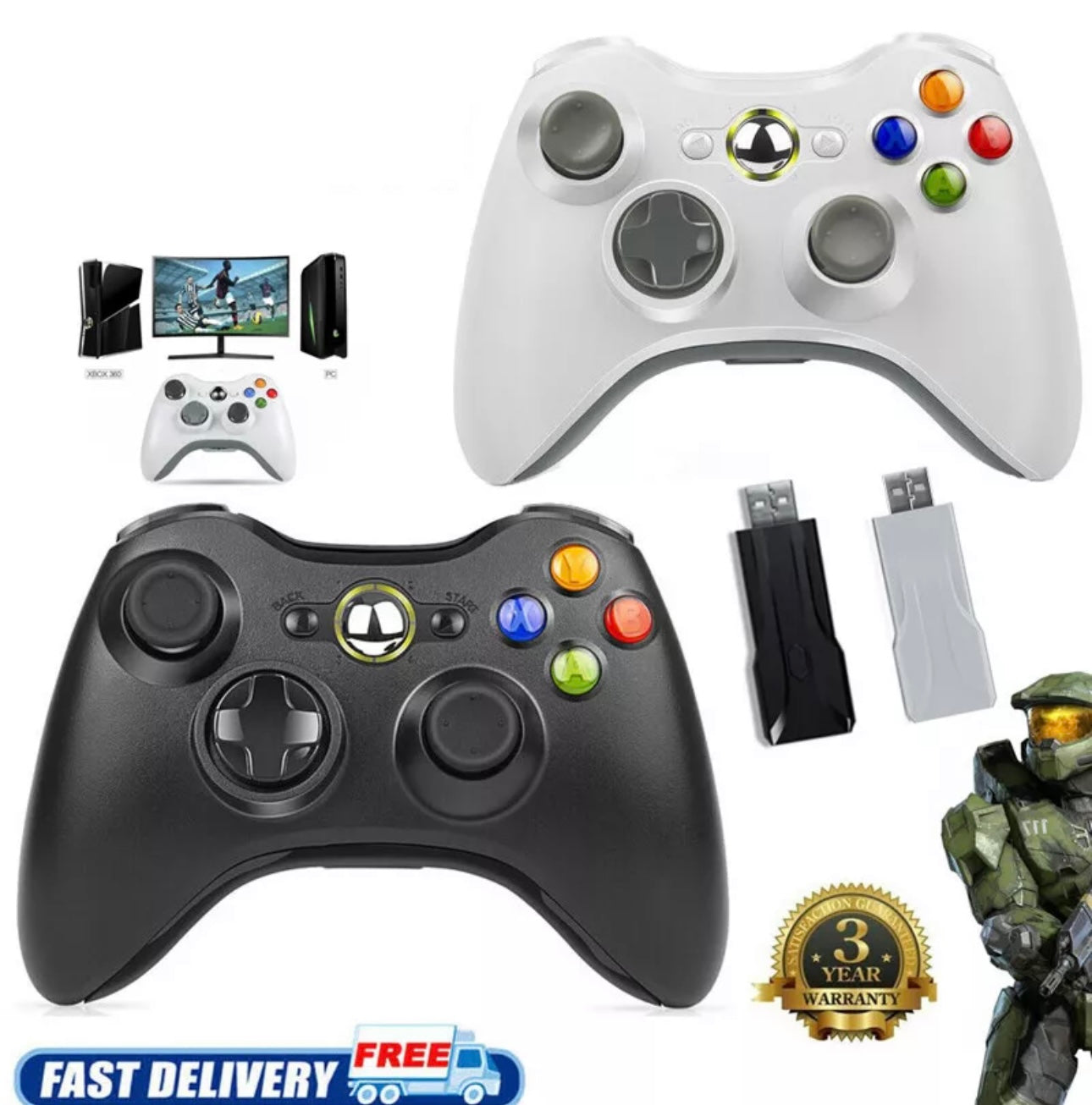 2X Wireless Controller For Microsoft XBOX 360 & 360 Slim 360E PC Console Gamepad