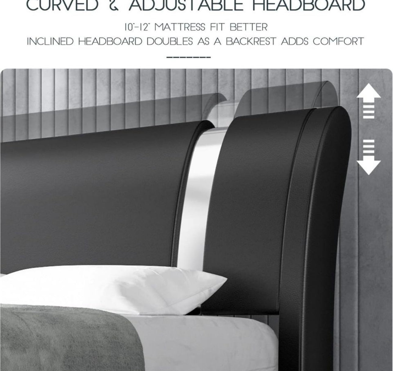 Low Profile Queen Platform Bed Frame with Adjustable Headboard/Deluxe Solid.BLACK