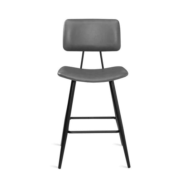 24.5 in. H Gray Metal Counter Height Bar Stools Curved Seat Faux Leather Barstools