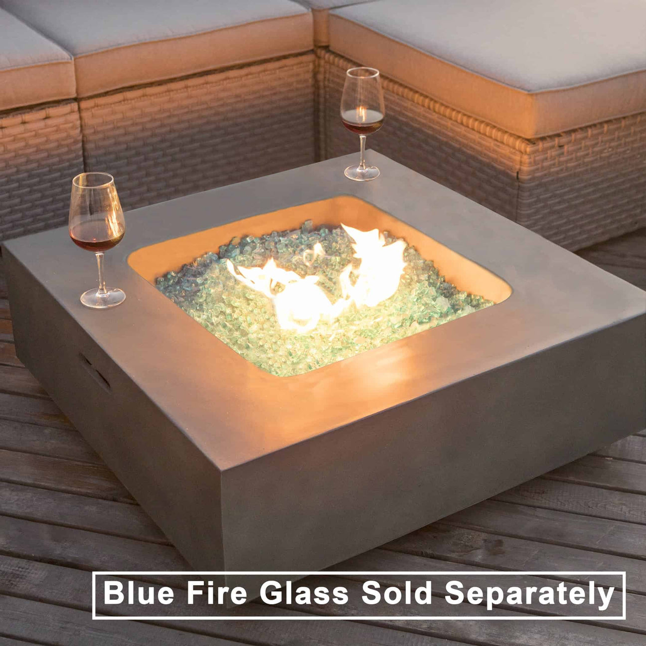 Outdoor Fire Pit Coffee Table w Square Faux Stone 35-inch Planter Base, 50,000 BTU Stainless Steel Burner(Green)