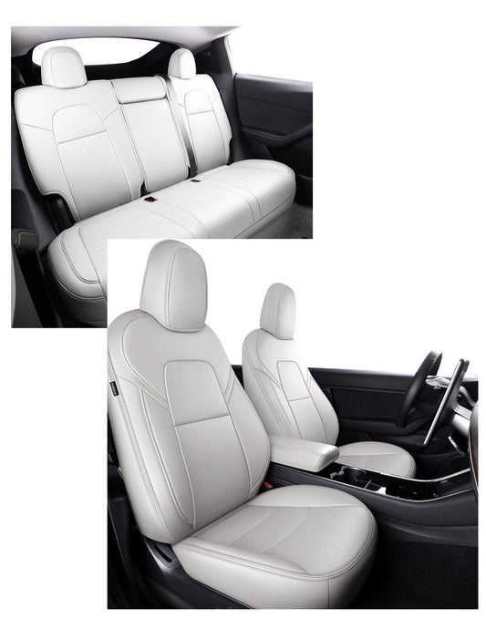 Tesla Model Y 5 Full Cover Seat Cover Custom Fit for Synthetic Leather Car Seat Cushion Protector for 2020 2021 2022 2023 2024 Customized (Lichi White Model Y)