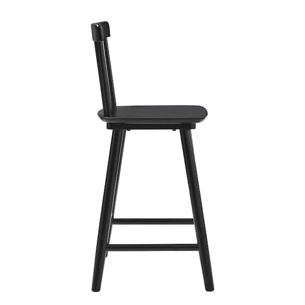 24 in. Black Wood Counter Stools Bar Stools with Slat Back