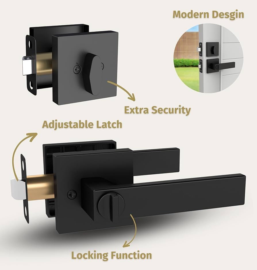 Entry Combo I Entry Lever Door Handle and Single Cylinder Deadbolt Lock and Key Combo Pack - Heavy Duty Square Locking Lever Set for Left or Right-Handed Doors - Matte Black