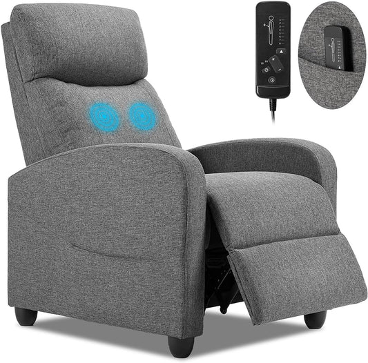 Recliner Chair for Living Room, Fabric Massage Recliner Chair Winback SingleRecliner Chair for Living Room, Fabric Massage Recliner Chair Winback Single Sofa Home Theater Chairs Adjustable Modern Reclining Chair with Padded Seat Backrest for Adults (Grey)