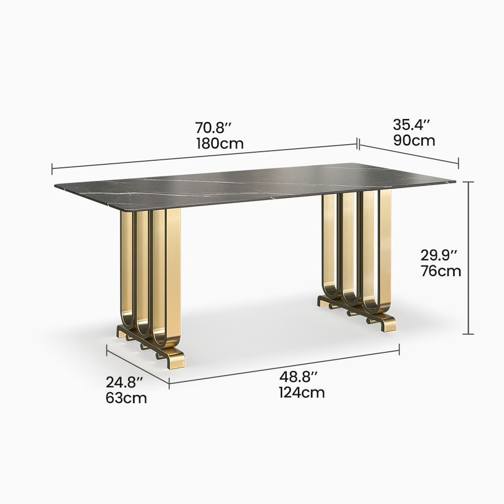 Rectangular Dining Table Set With Golden Metal Base