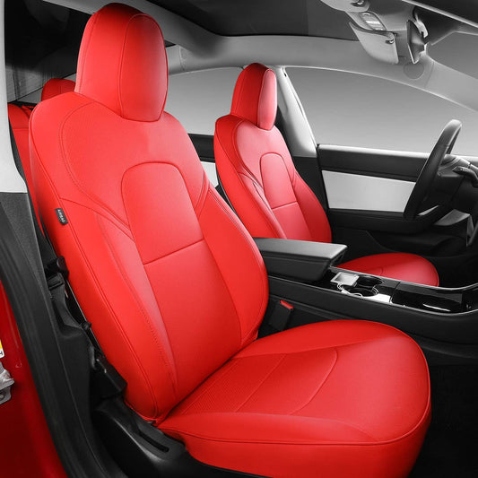 5 Seat Cover Custom Fit for Tesla Model 3 Synthetic Leather Car Seat Cushion Protector for 2017 2018 2019 2020 2021 2022 2023 Customized (Lichi Red Model 3)