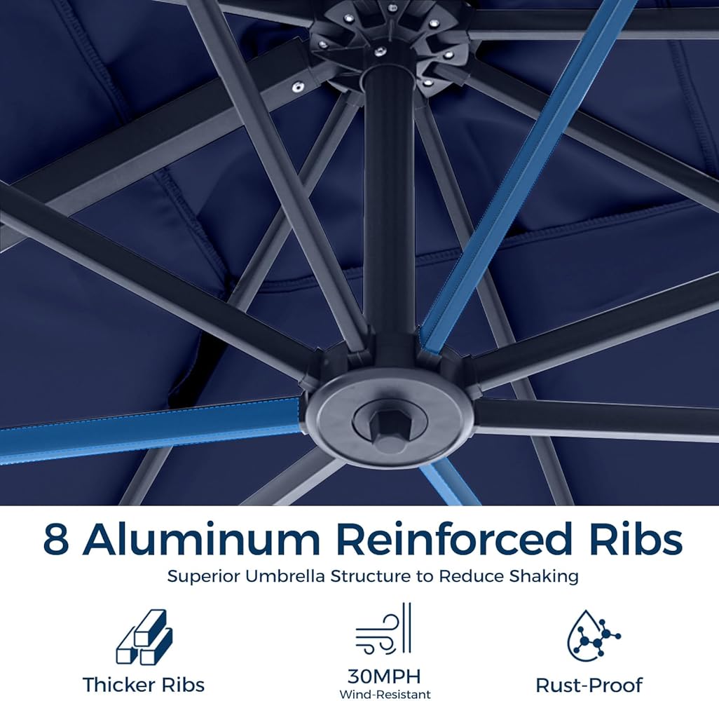 10x 10FT Aluminum Cantilever Patio Umbrella - Large Offset Heavy-Duty Umbrella with 360° Rotation, Infinite Tilt,10-Year Rustproof, 5 Year Fade-Resistant for Outdoor, Pool,   (Navy)