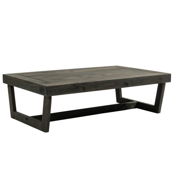 Dark Gray Acacia Wood Modern Rectangle Outdoor Coffee Table