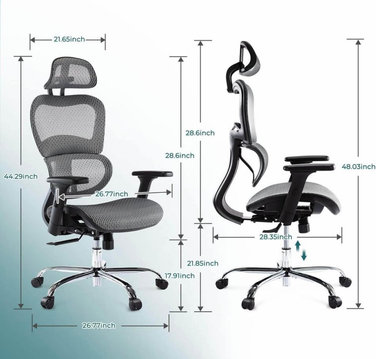 Ergonomic Grey 47 '' Mesh High Computer Gaming Chair with 3D Lumbar Support and Wheels For Adult.