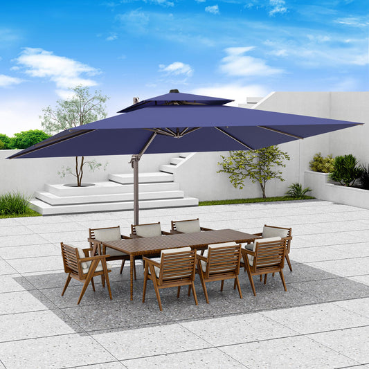 9x12FT Aluminum Cantilever Patio Umbrella - Large Offset Heavy-Duty Umbrella with 360° Rotation, Infinite Tilt, Double Top, 10-Year Rustproof, 5 Year Fade-Resistant for Outdoor, Pool, Navy