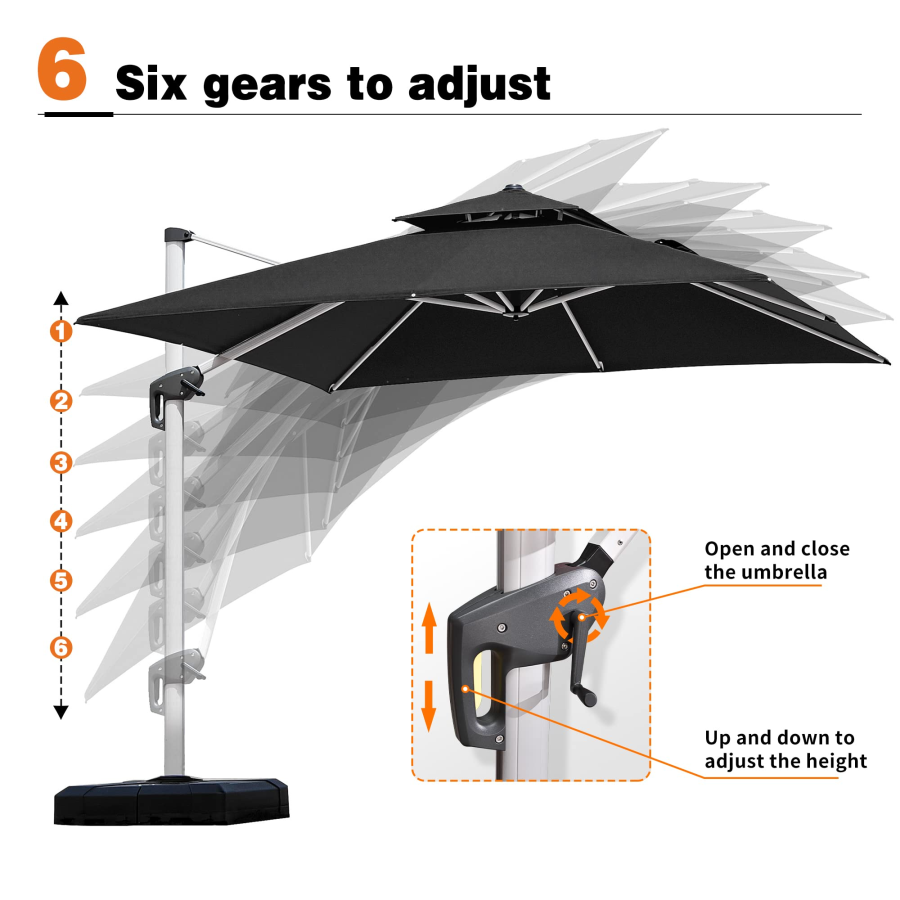 PURPLE LEAF Double Top 360 Degree Rotation 11 ft Square Patio Double Roof Classic Umbrella