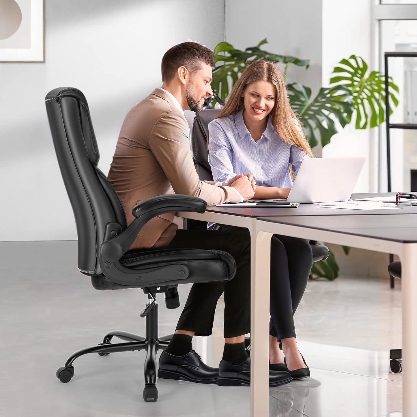 Executive Office Chair – Ergonomic Adjustable Computer Desk Chairs with High Back Flip-up Armrests, Swivel Task Chair with Lumbar Support, Bond.Black