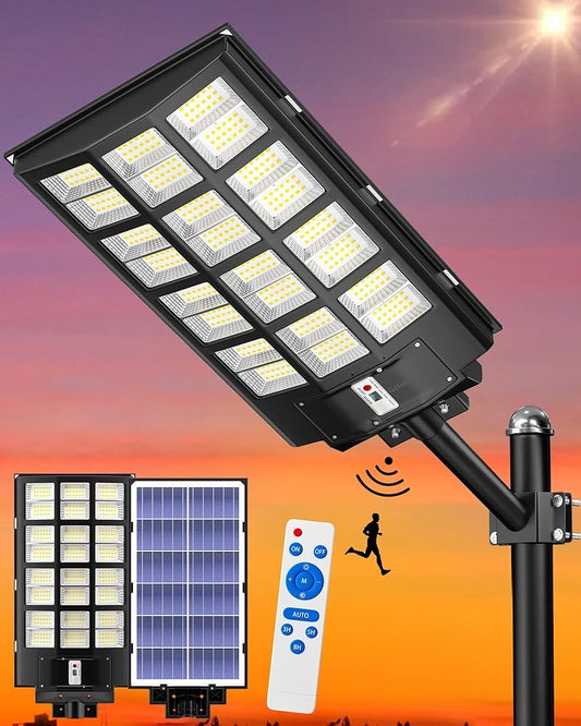 2800W Solar Street Light Outdoor, Wide Angle 298000LM Commercial Parking Lot Light Dusk to Dawn 6500K Solar Flood Light IP67 Solar Lamp