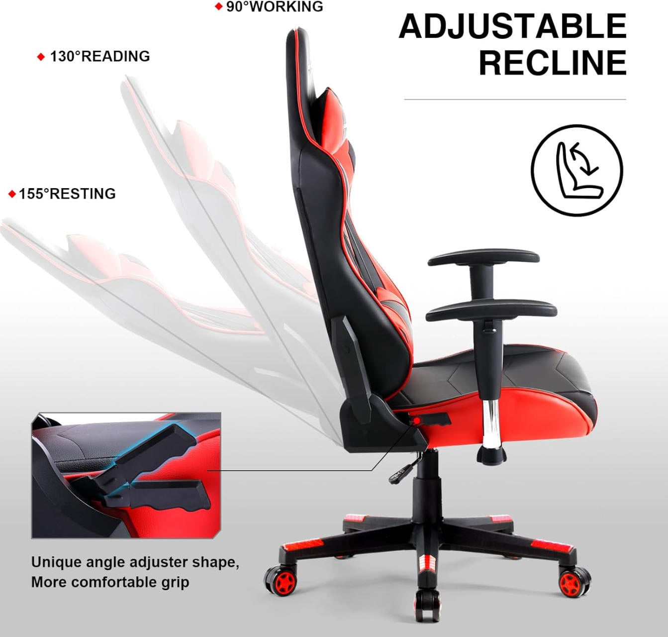 Racing Gaming Chair Office Computer Ergonomic Gaming Chair Backrest and Seat Swivel Height. Red