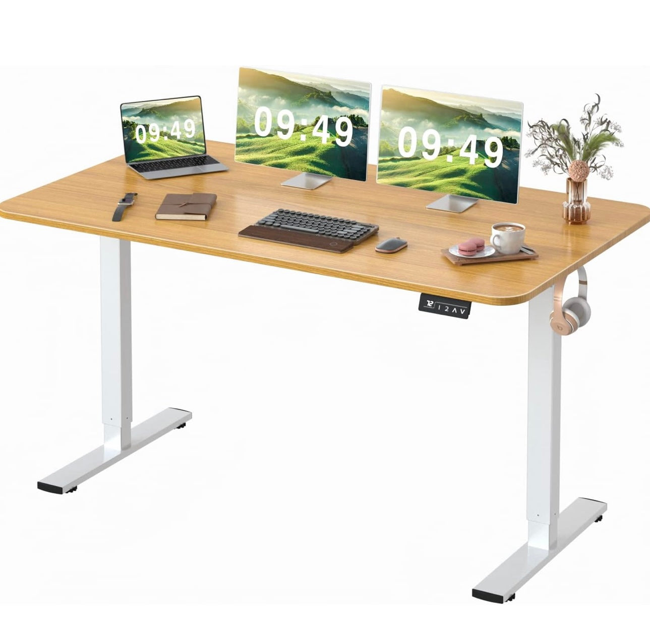 63x24inches Electric Standing Desk with Splice Board,Ergonomic Height Adjustabley. Oak Color