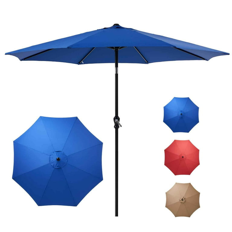 9FT Patio Umbrellas, Outdoor Patio Table Umbrella with Tilt Adjustment and Crank Lift System for Ourdoor Patio, Lawn, Backyard, Pool, Market, Blue,Red,Khaki