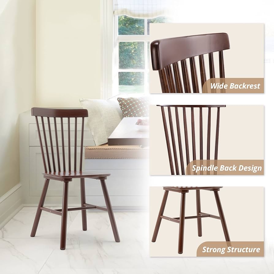 Windsor Dining Chair(no table), Spindle Back Wood Chairs, Brown