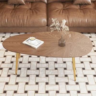 Modern Oval Wood Brown Walnut Coffee Table