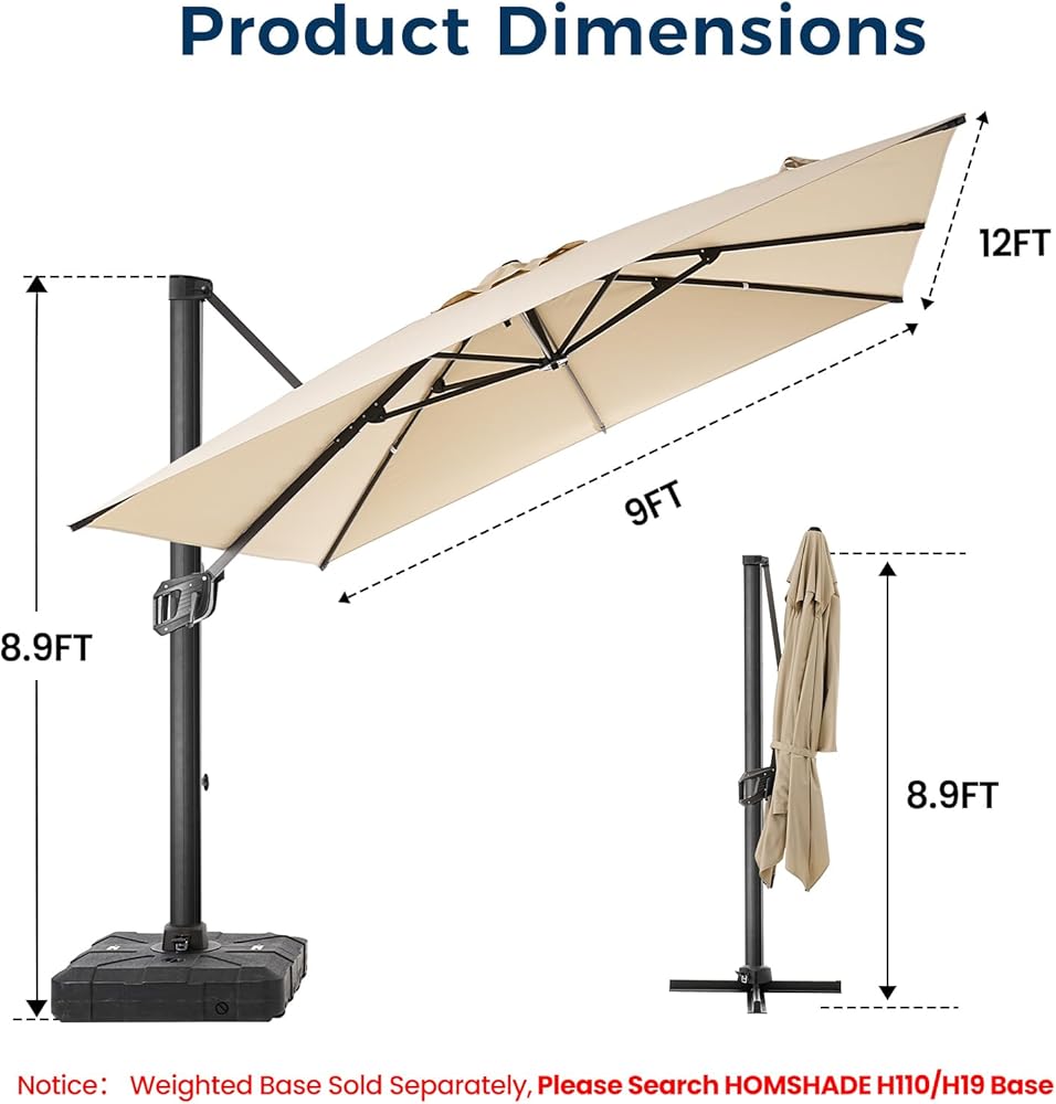 10x 10FT Aluminum Cantilever Patio Umbrella - Large Offset Heavy-Duty Umbrella with 360° Rotation, Infinite Tilt,10-Year Rustproof, 5 Year Fade-Resistant for Outdoor, Pool,   (Navy)