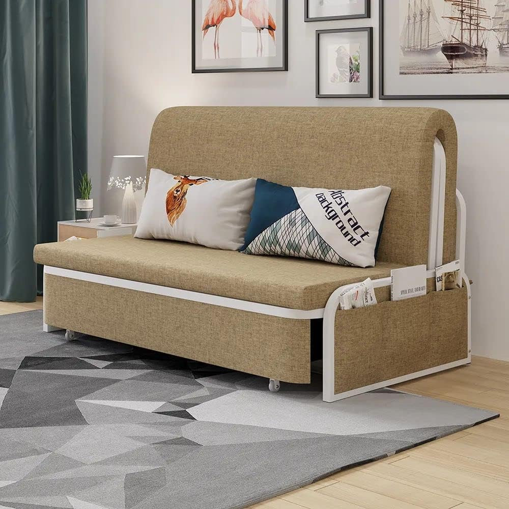 60" Modern Convertible Sofa Bed with Storage, Upholstered Daybed 2 in 1 Pull Out Couch Bed for Living Room (Khaki)