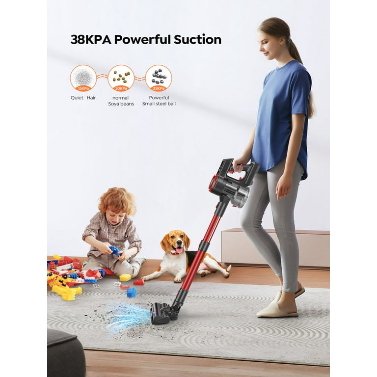 Cordless Vacuum Cleaner 450W 38KPA 55mins Runtime, Lightweight Cordless Stick Vacuum Cleaner LED Display for Carpet Floor Pet Hair