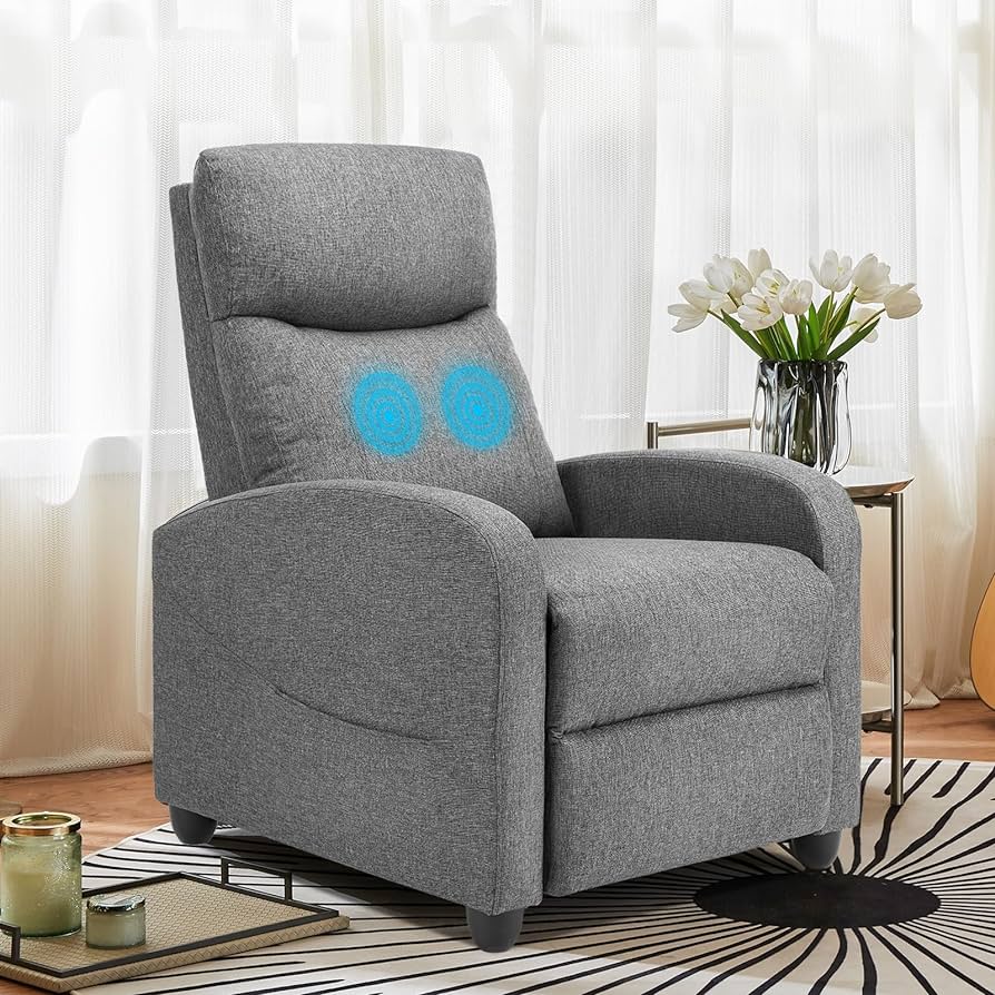 Recliner Chair for Living Room, Fabric Massage Recliner Chair Winback SingleRecliner Chair for Living Room, Fabric Massage Recliner Chair Winback Single Sofa Home Theater Chairs Adjustable Modern Reclining Chair with Padded Seat Backrest for Adults (Grey)