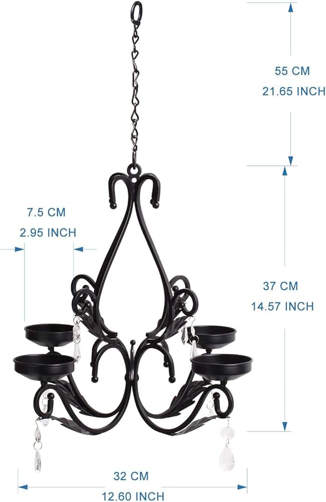 3 in 1 Lighting Chandelier with 4pcs Battery Operated Led Candle with Remote, Table Centerpiece for Indoor or Outdoor Gazebo, Patio Decoration, Black