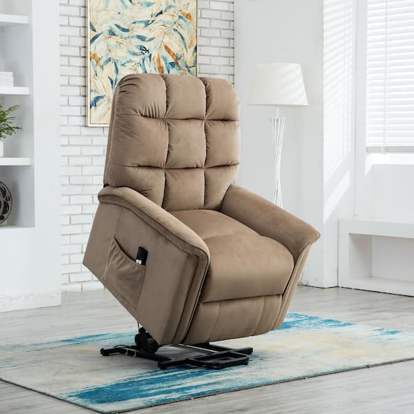 33 in. Width Big and Tall Mocha Microfiber Lift Massage Recliner