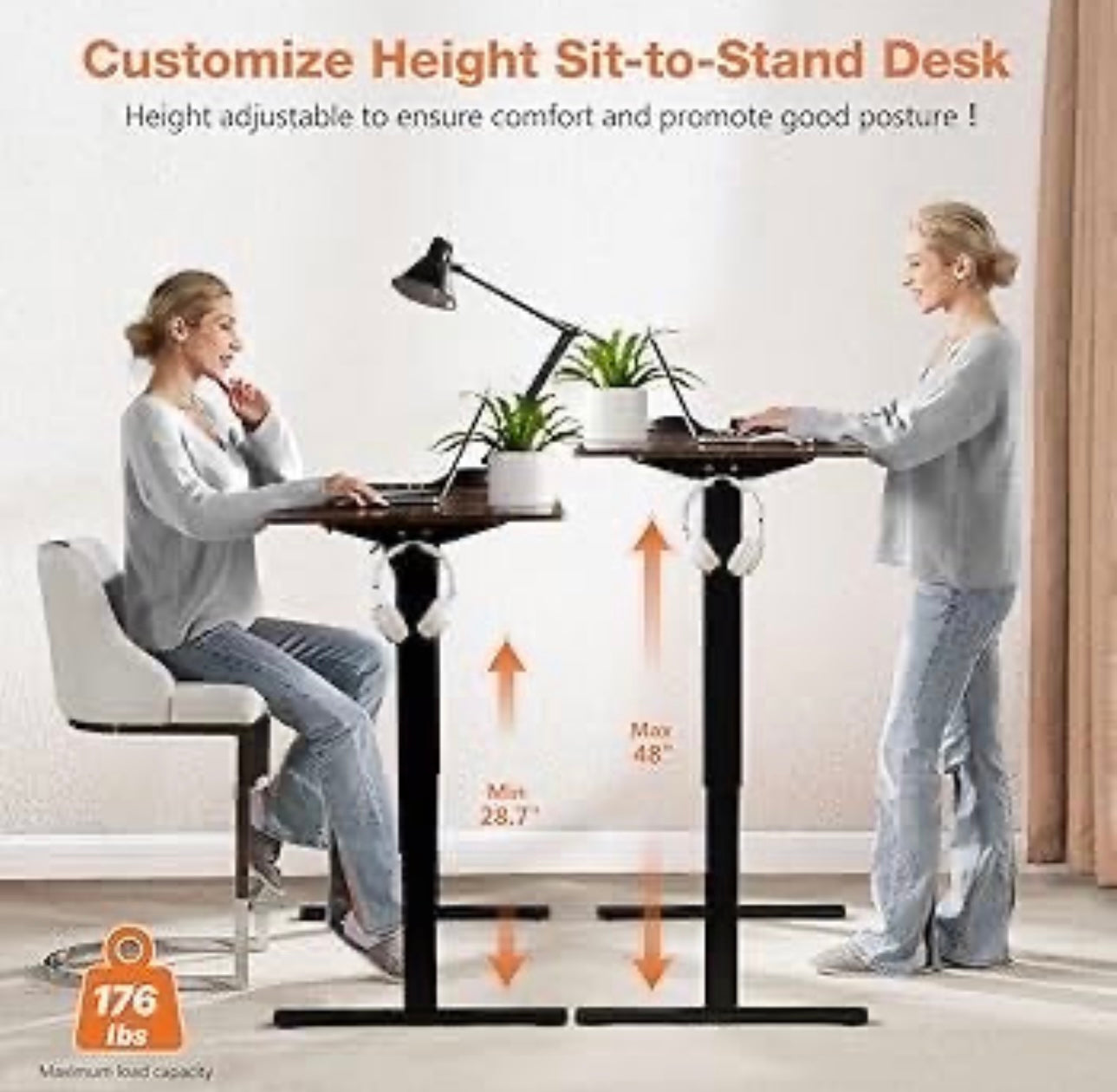 63x24inches Electric Standing Desk with Splice Board,Ergonomic Height Adjustabley. Rust Color