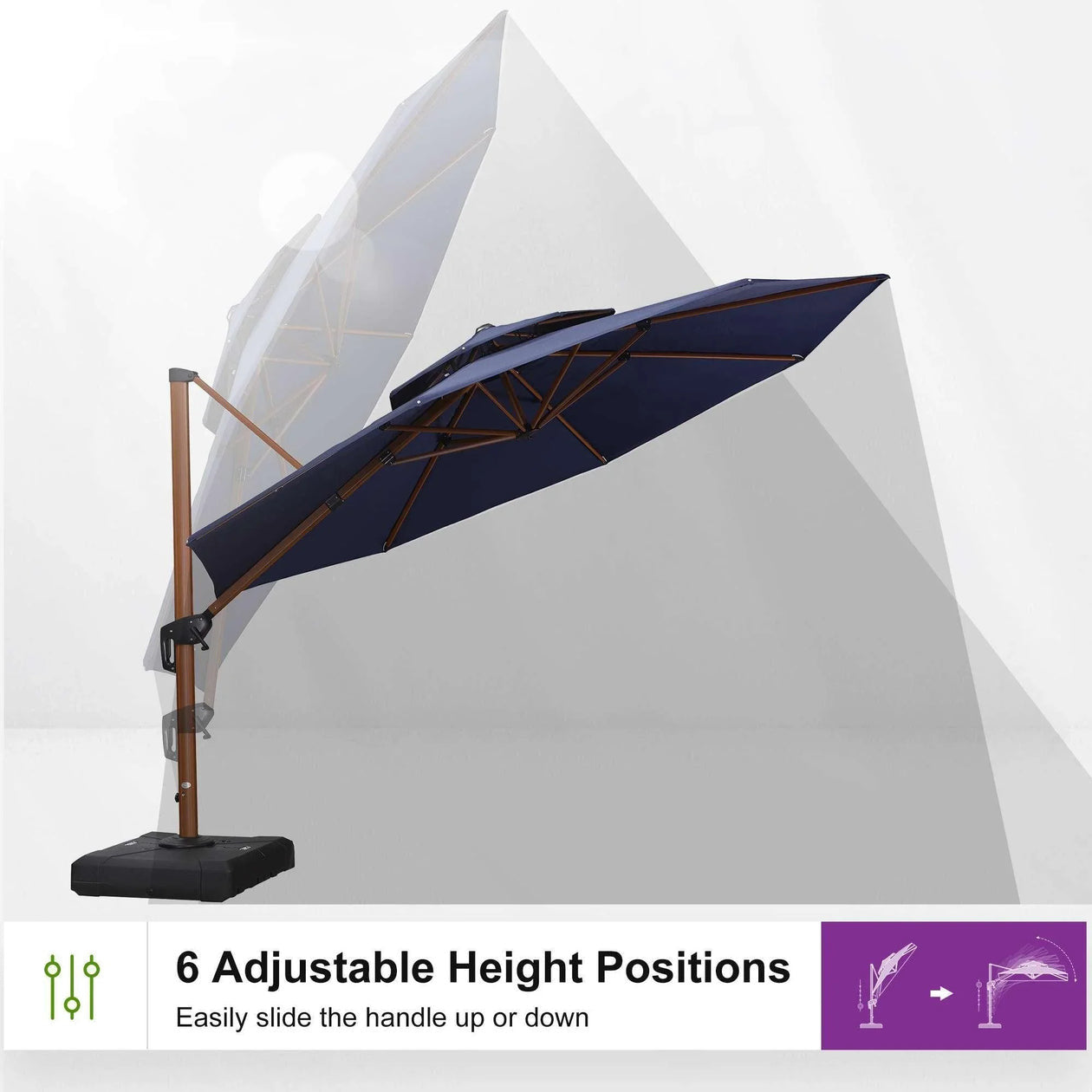 PURPLE LEAF Double Top 12 ft Round Aluminum Patio Umbrella in Navy.