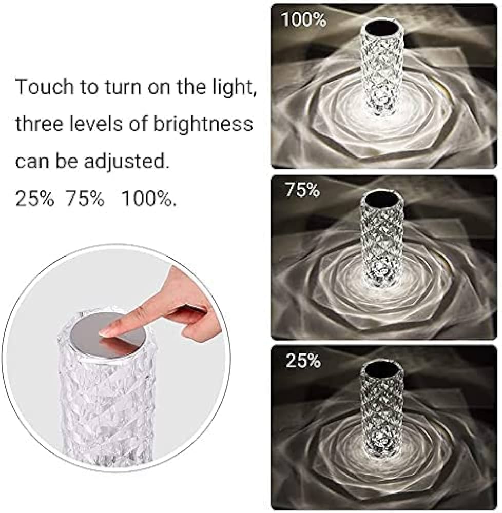 Acrylique Crystal Diamond Table Lamp, 16 Colors USB Rose Lamp with Touch and Remote Control, Acrylic 3D Night Light LED Nightstand Lamps