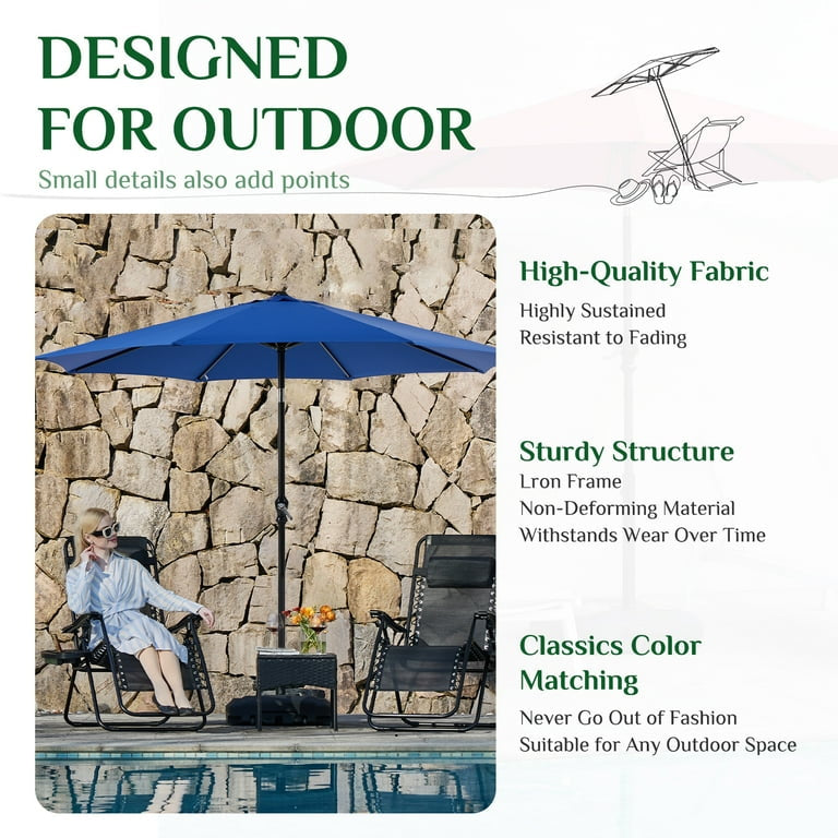 9FT Patio Umbrellas, Outdoor Patio Table Umbrella with Tilt Adjustment and Crank Lift System for Ourdoor Patio, Lawn, Backyard, Pool, Market, Blue,Red,Khaki