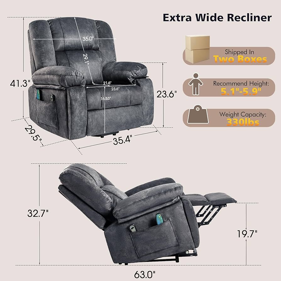 Power Lift Recliner Chair for Elderly,Lift Chair Fabric Recliner Chairs for Adults Comfort Velvet Recliner with Massage & Heat,and Hidden Cup Holder,Support Up to 330LBS