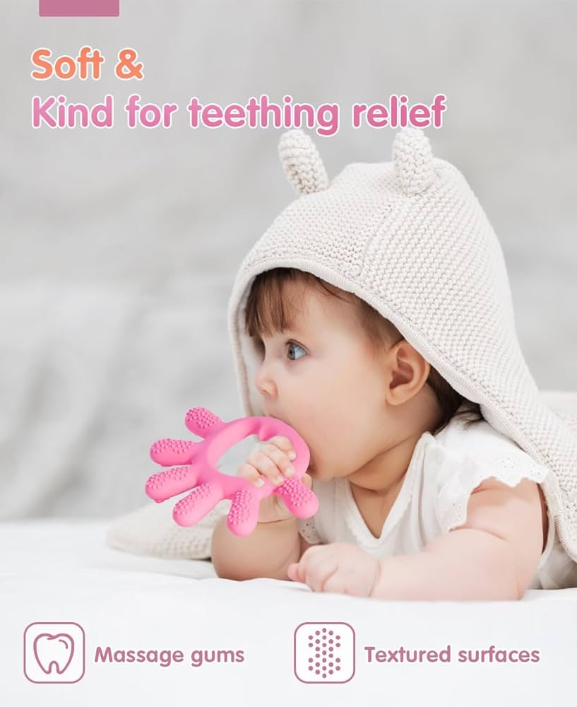 Teething Toys for Babies 0-6 Months|Teethers for Babies 6-12 Months|Food Grade Silicone Teething Relief Chew Baby Girl Toys|3 4 5 Months Old Developmental Baby Infant Toys Gifts