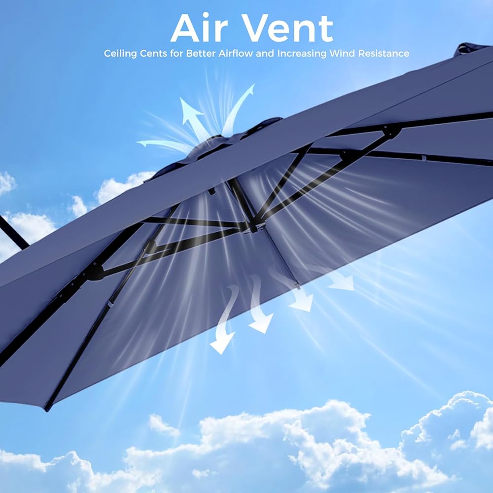 10x 10FT Aluminum Cantilever Patio Umbrella - Large Offset Heavy-Duty Umbrella with 360° Rotation, Infinite Tilt,10-Year Rustproof, 5 Year Fade-Resistant for Outdoor, Pool,   (Navy)